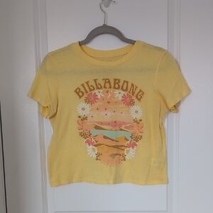 Billabong Pink and Yellow Short Sleeve Tee with Tropical Graphic